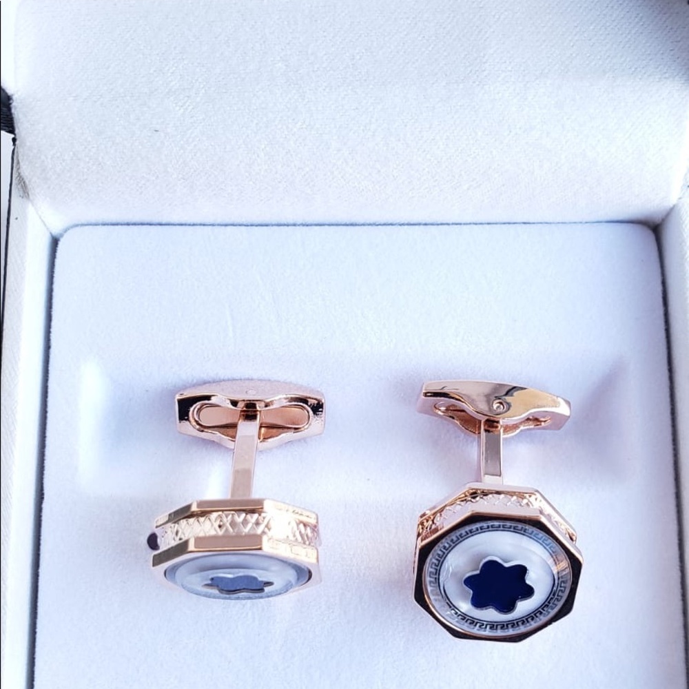 New Montblanc Rose Gold Coated Pearl Cufflinks - Picture 3 of 4